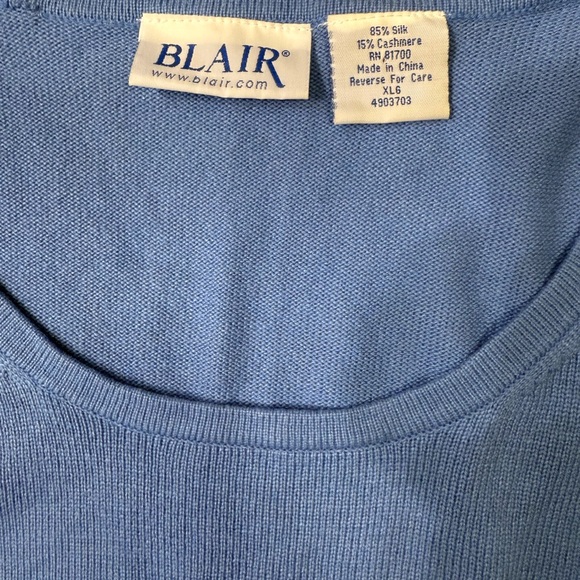 Silk Cashmere Blend Blue Crewneck Sweater XL Lightweight knit luxury basics - Picture 3 of 5